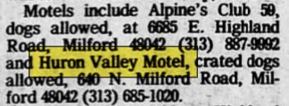 Huron Valley Motel - Feb 1985 Mention (newer photo)